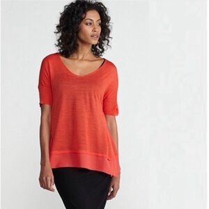 EILEEN FISHER Firefly Silk Tussah Jersey Knit Chiffon Top-Size Petite Small